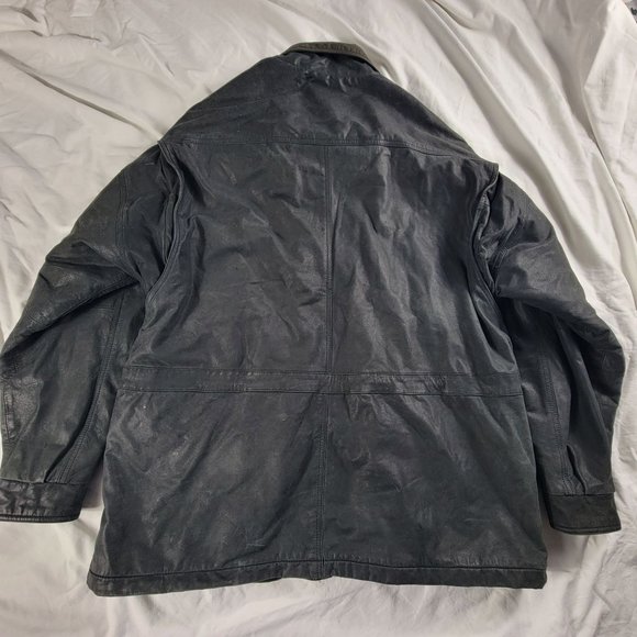 Towne By London Fog Mens XL Black Leather Jacket Winter Warm Casual Going Out - Picture 2 of 12